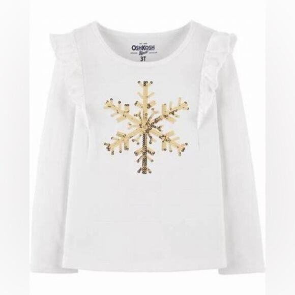 Oshkosh Bgosh Gold Sequined Snowflake Long Sleeve Top - Picture 1 of 5